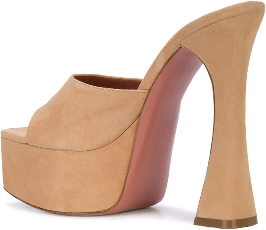 YDN Women Stylish Platform Slide Mules High Spool Heel Open Toe Sandals Dress Party Wedding Shoes