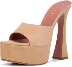 YDN Women Stylish Platform Slide Mules High Spool Heel Open Toe Sandals Dress Party Wedding Shoes