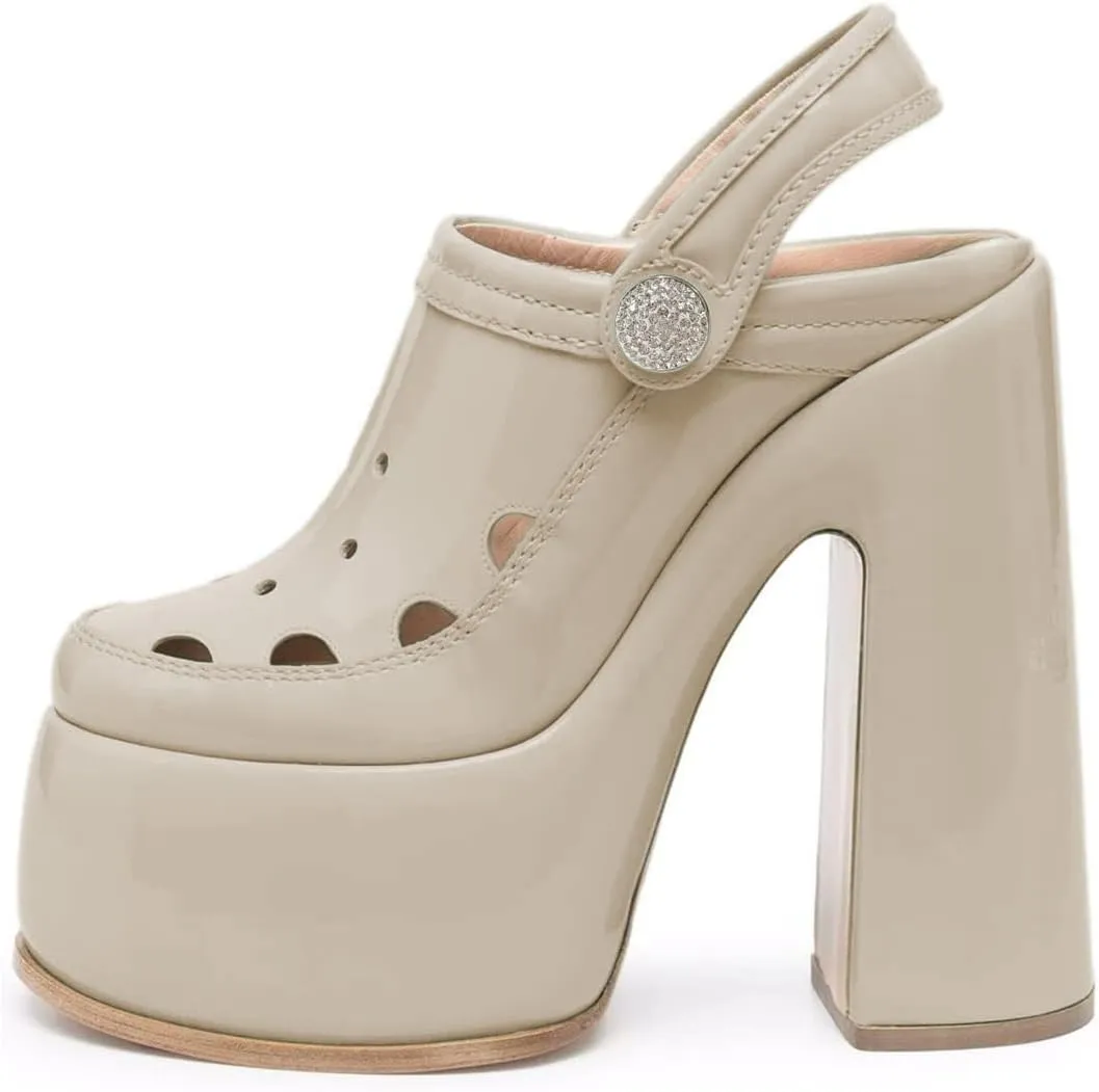 YDN Women Summer Closed Toe Platform Clogs Chunky High Heel Studded Sandals Slingback Strap Mules Fashion Party Prom Dressy Shoes Size 4-15 US