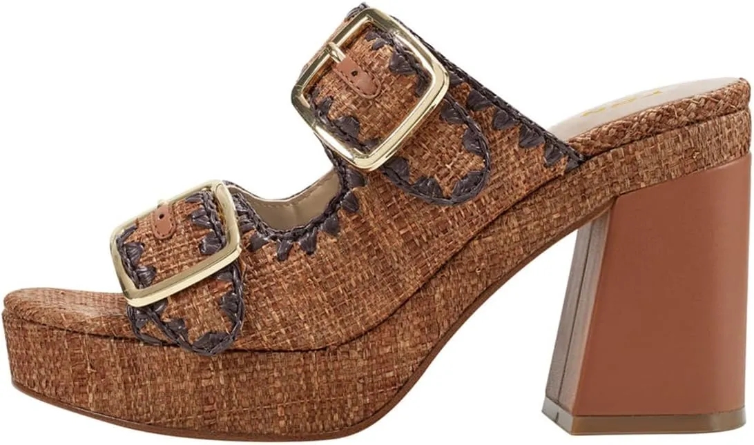 YDN Women's Chunky Platform Open Toe Slip On Mules High Heel Double Strap Buckle Sandals Daily Dress Prom Shoes Size 4-16 US