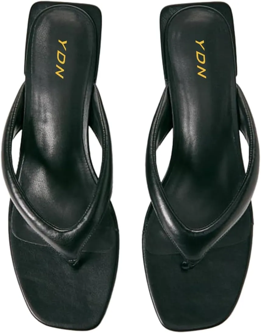 YDN Women's Comfortable Chunky Low Heel Flip Flop Sandals Open Square Toe Thong Slide Mules Indoor and Outdoor Dressy Casual Slipper Shoes Size 4-16 US