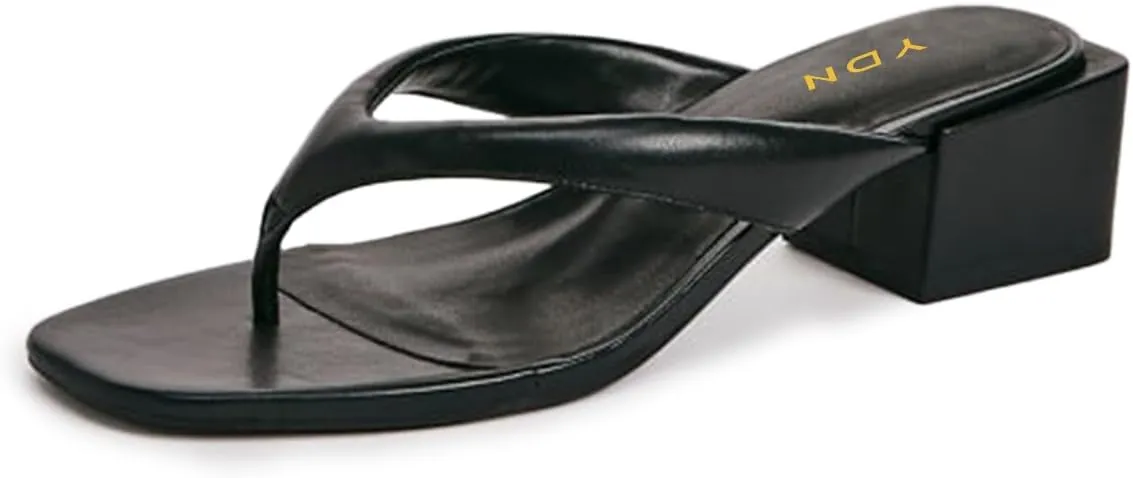 YDN Women's Comfortable Chunky Low Heel Flip Flop Sandals Open Square Toe Thong Slide Mules Indoor and Outdoor Dressy Casual Slipper Shoes Size 4-16 US
