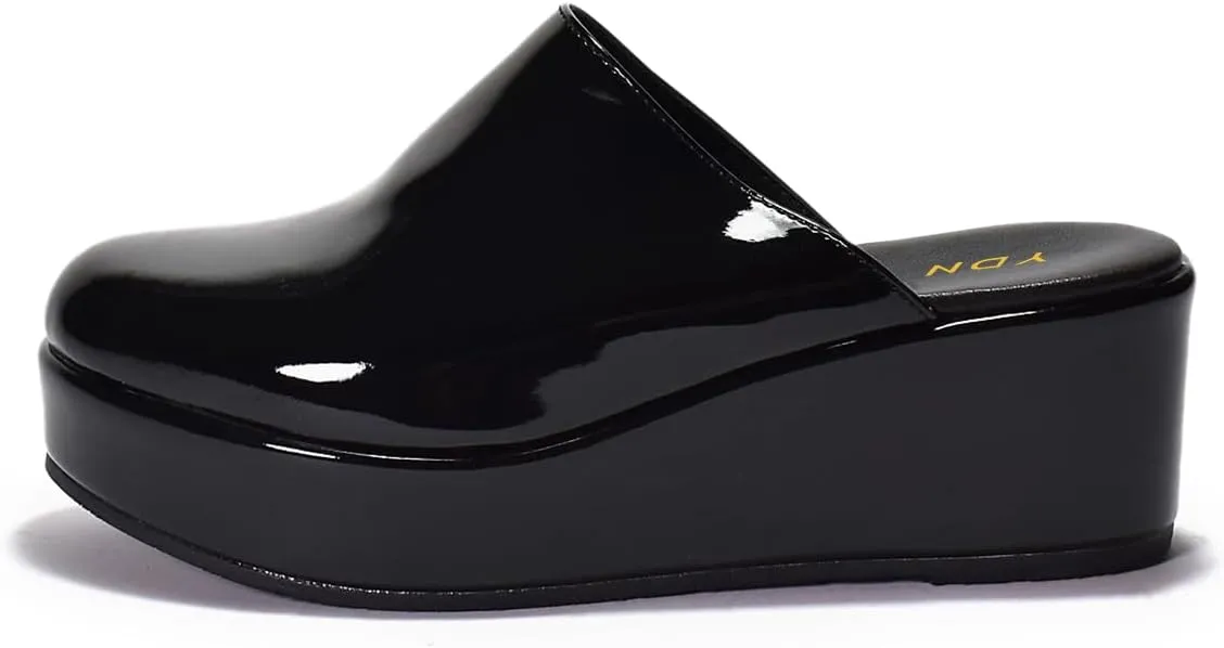 YDN Women's Cute Round Toe Platform Heeled Mules Mid Wedge Heels Slippers Comfort Slip On Sandals Indoor and Outdoor Slide Shoes Size 4-16 US