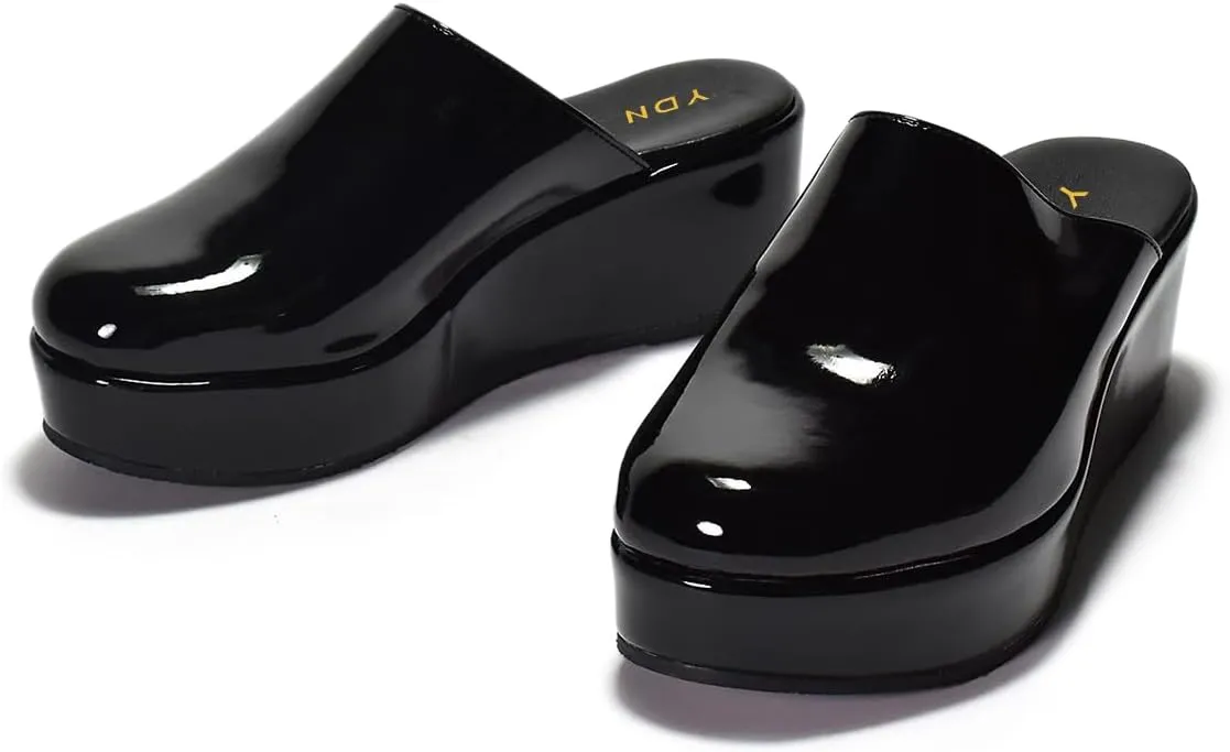 YDN Women's Cute Round Toe Platform Heeled Mules Mid Wedge Heels Slippers Comfort Slip On Sandals Indoor and Outdoor Slide Shoes Size 4-16 US