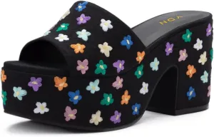 YDN Women's Platform Heeled Mules Round Toe Chunky Block Heels Slip On Comfy Slide Sandals Indoor and Outdoor Slippers Shoes Size 4-16 US