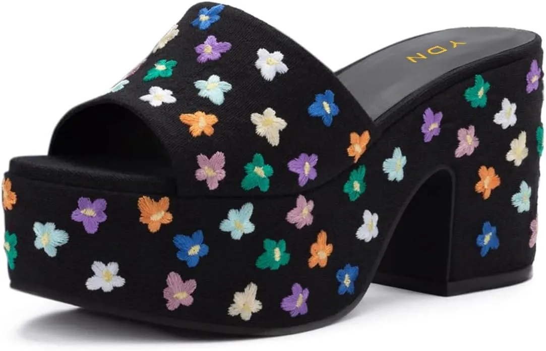 YDN Women's Platform Heeled Mules Round Toe Chunky Block Heels Slip On Comfy Slide Sandals Indoor and Outdoor Slippers Shoes Size 4-16 US