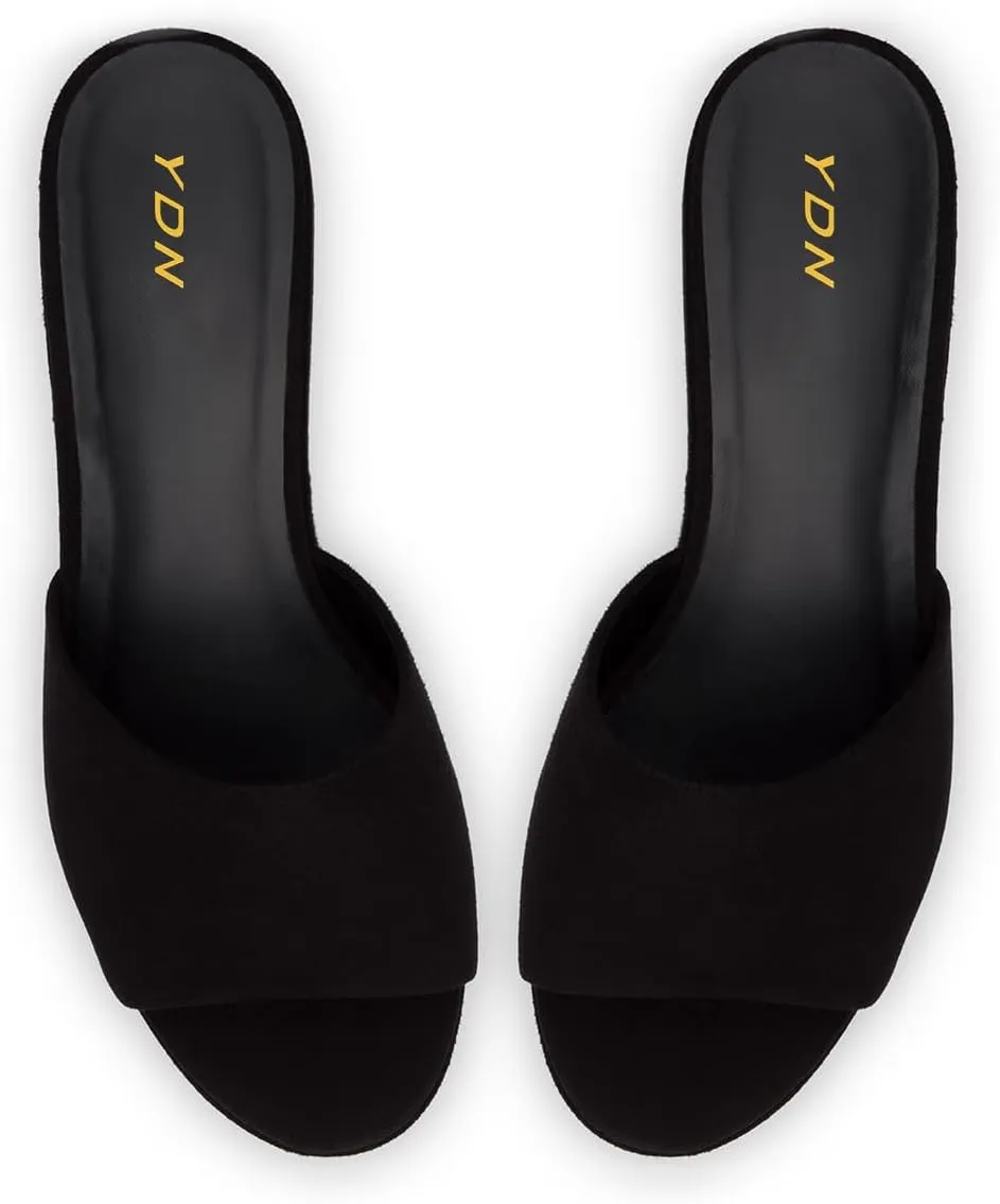 YDN Women's Platform Heeled Mules Round Toe Chunky Block Heels Slip On Comfy Slide Sandals Indoor and Outdoor Slippers Shoes Size 4-16 US