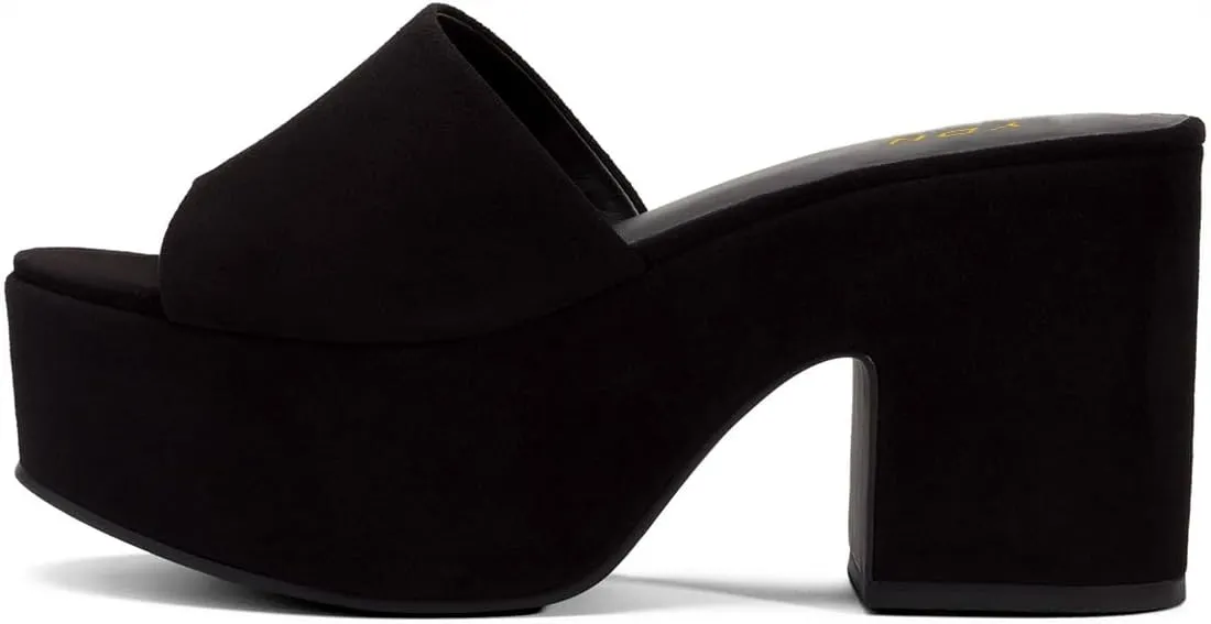 YDN Women's Platform Heeled Mules Round Toe Chunky Block Heels Slip On Comfy Slide Sandals Indoor and Outdoor Slippers Shoes Size 4-16 US