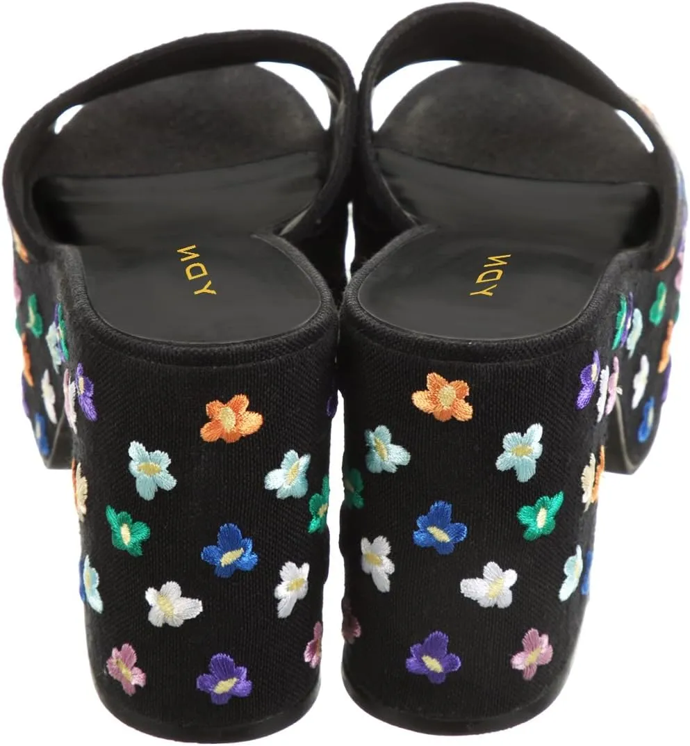 YDN Women's Platform Heeled Mules Round Toe Chunky Block Heels Slip On Comfy Slide Sandals Indoor and Outdoor Slippers Shoes Size 4-16 US