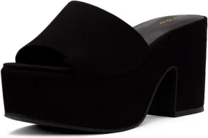 YDN Women's Platform Heeled Mules Round Toe Chunky Block Heels Slip On Comfy Slide Sandals Indoor and Outdoor Slippers Shoes Size 4-16 US