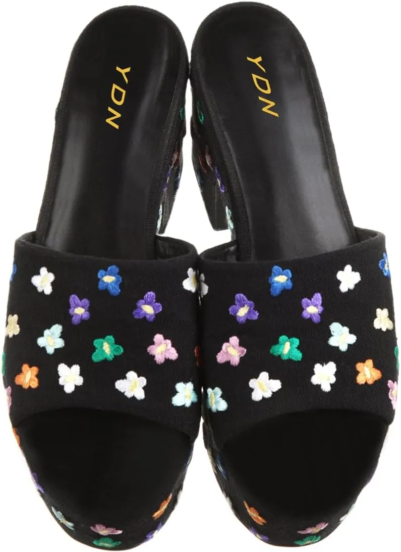 YDN Women's Platform Heeled Mules Round Toe Chunky Block Heels Slip On Comfy Slide Sandals Indoor and Outdoor Slippers Shoes Size 4-16 US