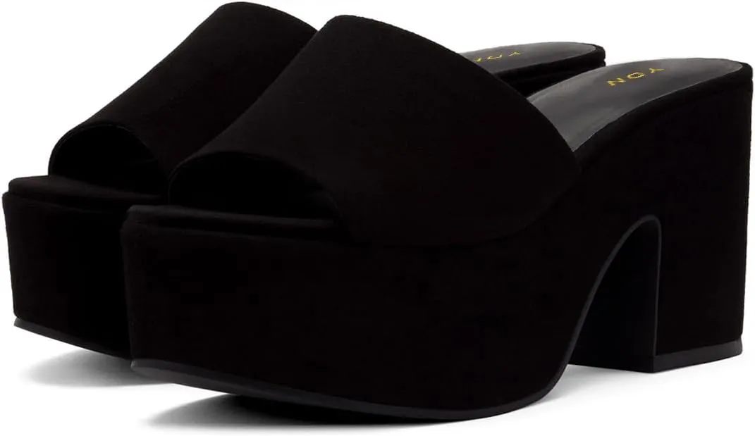 YDN Women's Platform Heeled Mules Round Toe Chunky Block Heels Slip On Comfy Slide Sandals Indoor and Outdoor Slippers Shoes Size 4-16 US