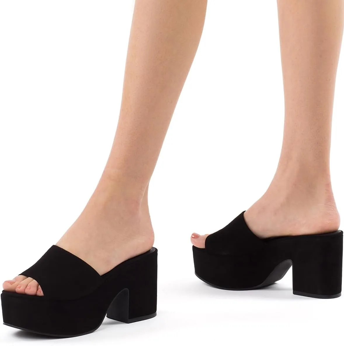 YDN Women's Platform Heeled Mules Round Toe Chunky Block Heels Slip On Comfy Slide Sandals Indoor and Outdoor Slippers Shoes Size 4-16 US