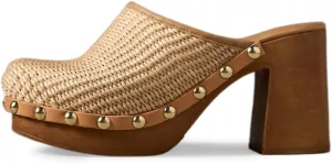 YDN Women's Platform Slip On Clogs Mules Cork High Heel Round Toe Rivet Studded Sandals Comfy Indoor Shopping Shoes Size 4-16 US