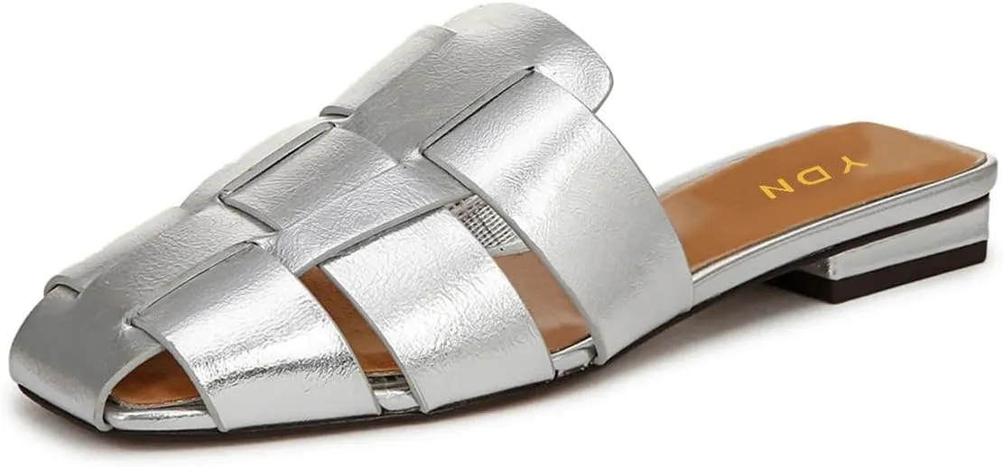 YDN Women's Square Toe Slip On Braided Mules Low Heel Backless Sandals Fashion Walking Daily Slippers Shoes Size 4-16 US
