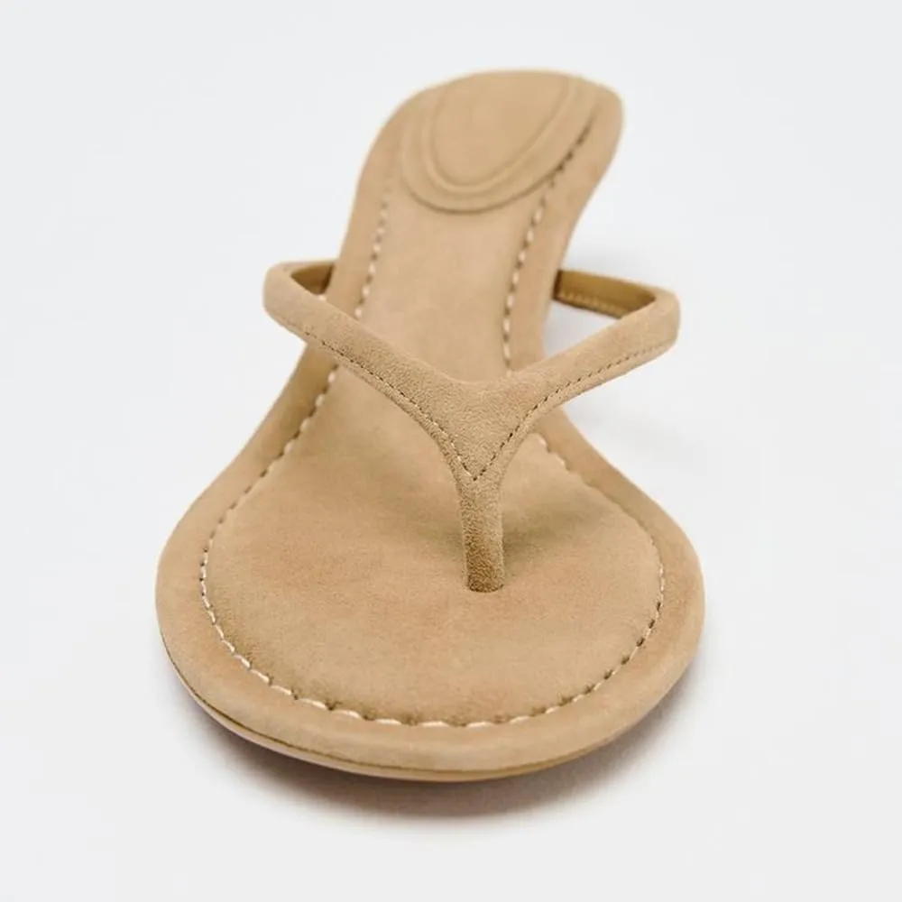 YIYA Women's Kitten Heels Flip Flops Thong Sandals Open Round Toe Comfortable Low Heels Backless Slippers Slip On Slide Spring Summer Beach Dress Shoes