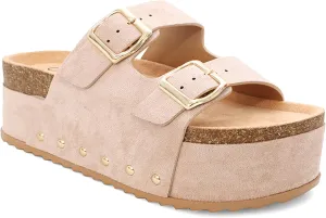 YOKI CAMILA Women’s Platform Double Buckle Sandal Slip-On with Studs, Flat Sandals for Women