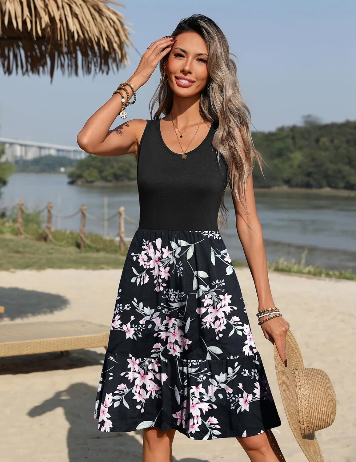 Zeagoo Women Summer Dresses Sleeveless Casual Tank Dress Flowy Tiered Short Beach Dresses Womens Sundress with Pockets