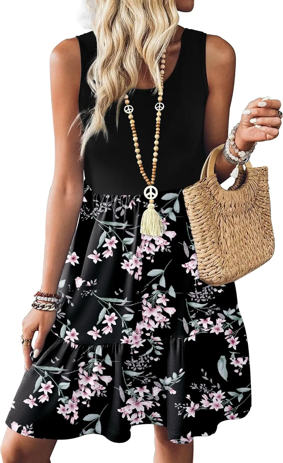 Zeagoo Women Summer Dresses Sleeveless Casual Tank Dress Flowy Tiered Short Beach Dresses Womens Sundress with Pockets