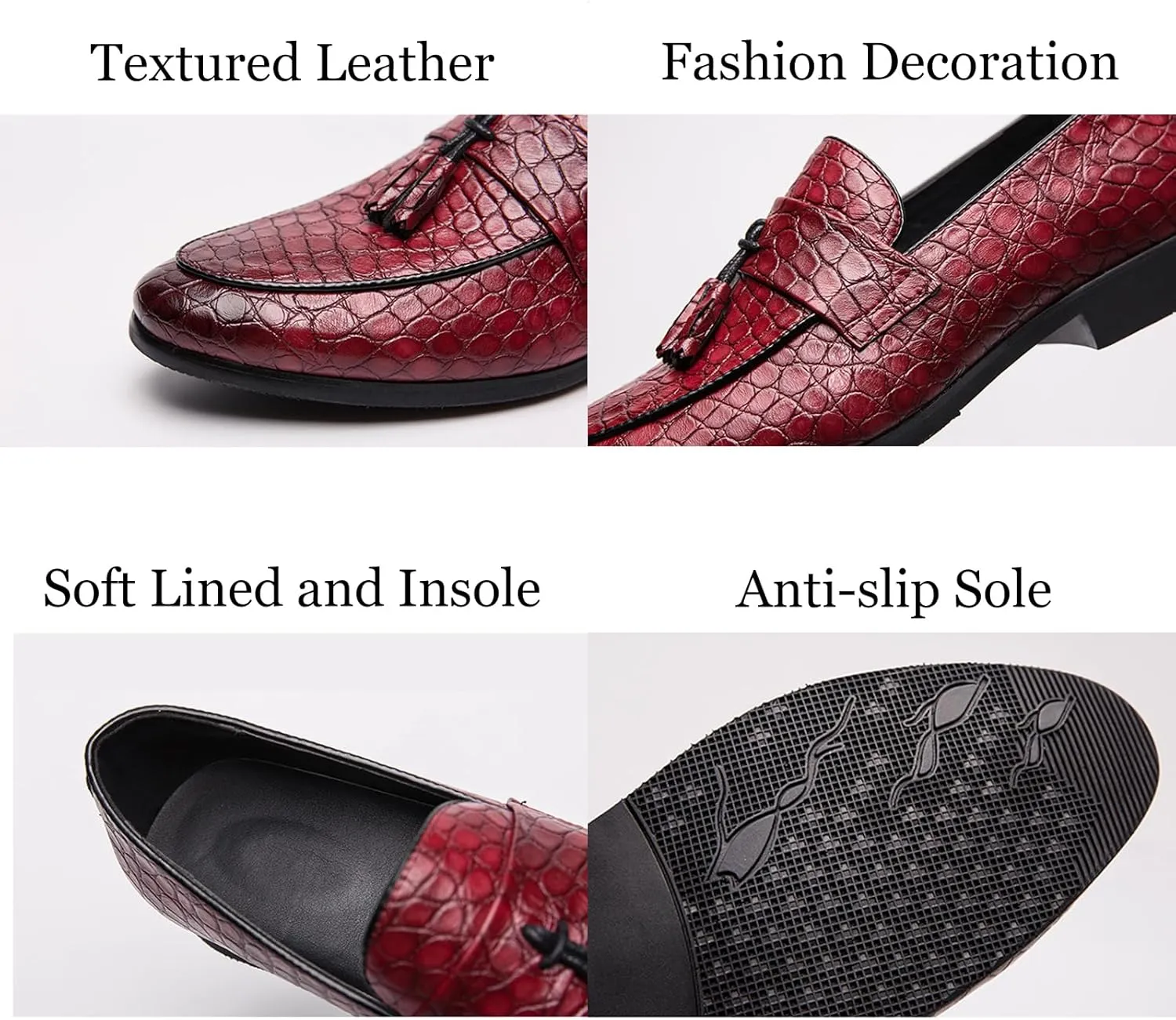 Zeberfi Men's Pattern Leather Slip On Tassel Dress Loafers Fashion Pointed Toe Low Top Non-Slip Luxury Business Formal Shoes
