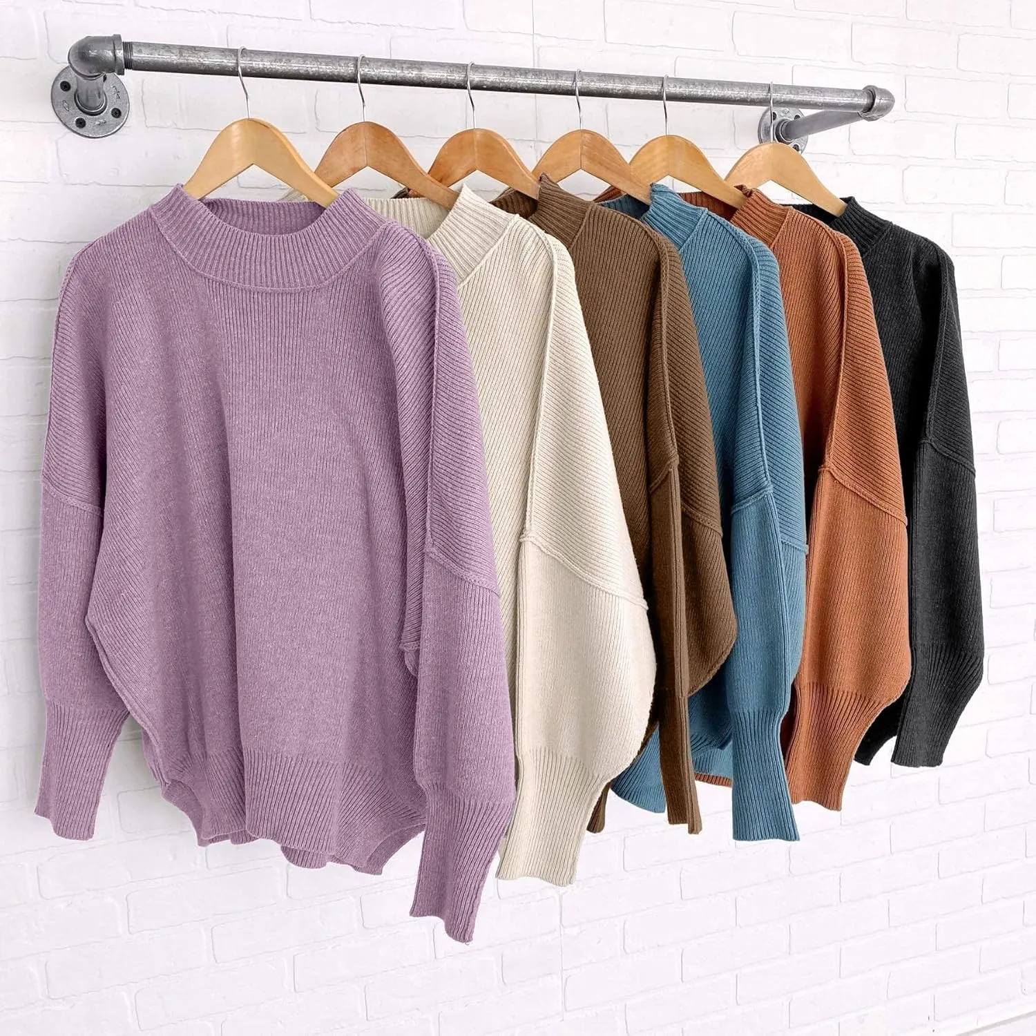 ZESICA Women's Fall Casual Long Sleeve Crew Neck Side Slit Oversized Ribbed Knit Pullover Sweater Tops