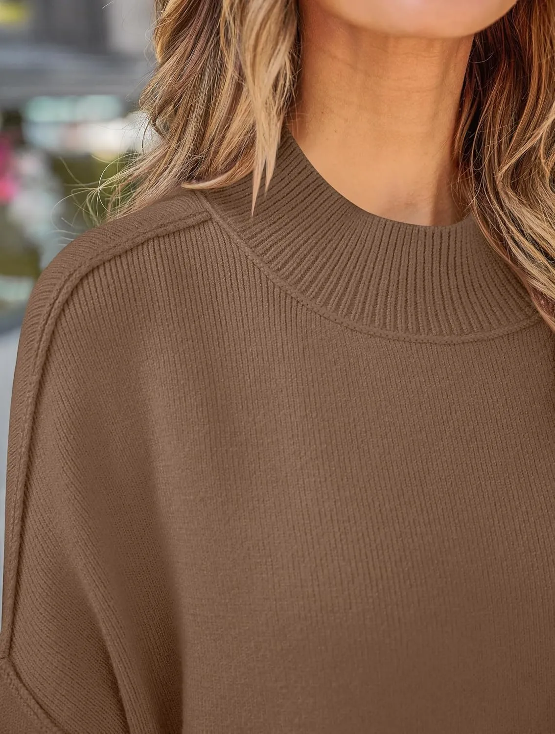 ZESICA Women's Fall Casual Long Sleeve Crew Neck Side Slit Oversized Ribbed Knit Pullover Sweater Tops