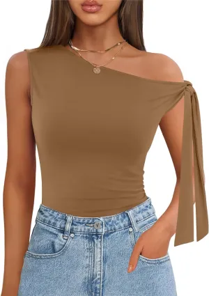 ZESICA Women's Off Shoulder Tops 2025 Summer Sleeveless Knit Slim Fit Cute T Shirts Going Out Tank Top