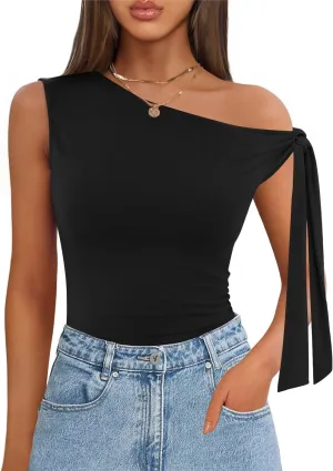 ZESICA Women's Off Shoulder Tops 2025 Summer Sleeveless Knit Slim Fit Cute T Shirts Going Out Tank Top