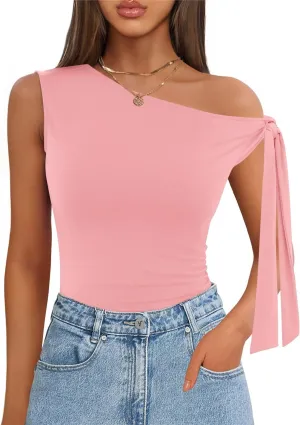 ZESICA Women's Off Shoulder Tops 2025 Summer Sleeveless Knit Slim Fit Cute T Shirts Going Out Tank Top