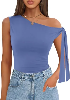 ZESICA Women's Off Shoulder Tops 2025 Summer Sleeveless Knit Slim Fit Cute T Shirts Going Out Tank Top