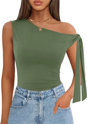 ZESICA Women's Off Shoulder Tops 2025 Summer Sleeveless Knit Slim Fit Cute T Shirts Going Out Tank Top