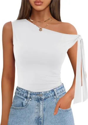 ZESICA Women's Off Shoulder Tops 2025 Summer Sleeveless Knit Slim Fit Cute T Shirts Going Out Tank Top