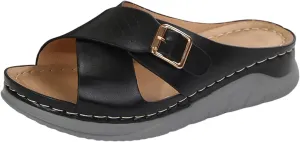 ZSpzx Women's Slide Sandals,Wedge Sandals for Women Dressy Summer Open Toe Crisscross Straps Slip on Sandals Comfortable Slides Slippers Metal Memory Foam Walking Beach Plantar Fasciitis Shoes