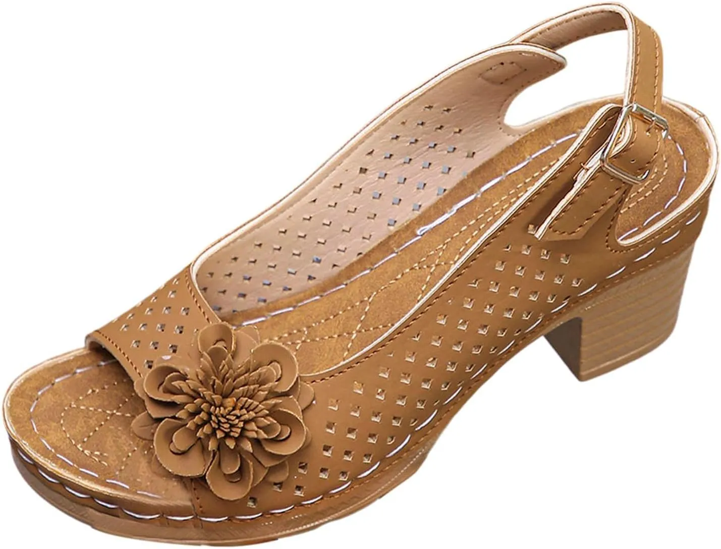 ZWRXW Wedge Sandals for Women Peep Toe Hollow Out Slingback Platform Wedge Sandals Bohemian Chic Flowers Dressy Summer Sandal Open Toe Ankle Strap Chunky Heel Shoes for Travel Vacation Beach Party
