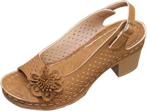 ZWRXW Wedge Sandals for Women Peep Toe Hollow Out Slingback Platform Wedge Sandals Bohemian Chic Flowers Dressy Summer Sandal Open Toe Ankle Strap Chunky Heel Shoes for Travel Vacation Beach Party